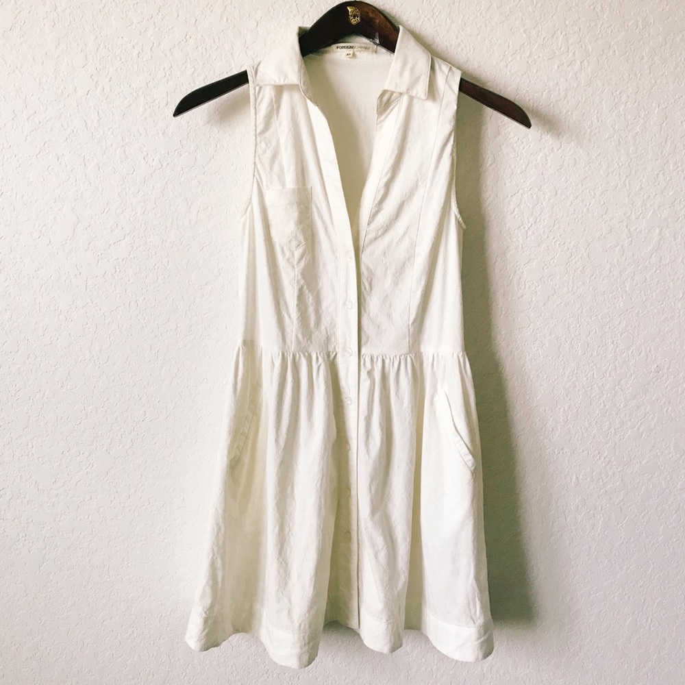 Delicate Sleeveless Cream Button Down Dress